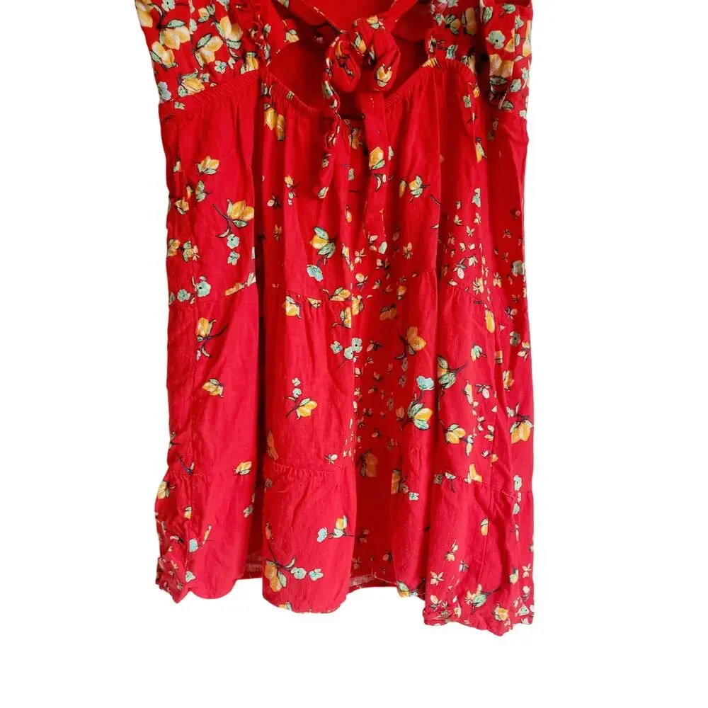 LC Lauren Conrad Ruffle Sleeve Linen Blend Fit & Flare Dress Red Size Large